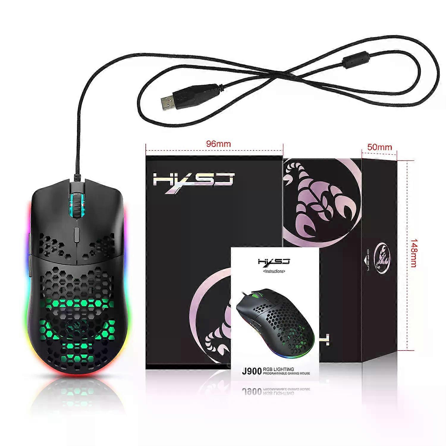 J900 Gaming Mice RGB Luminous lightweight Macro Programming Hollow Ergonomics Wired mouse for Laptop game Office
