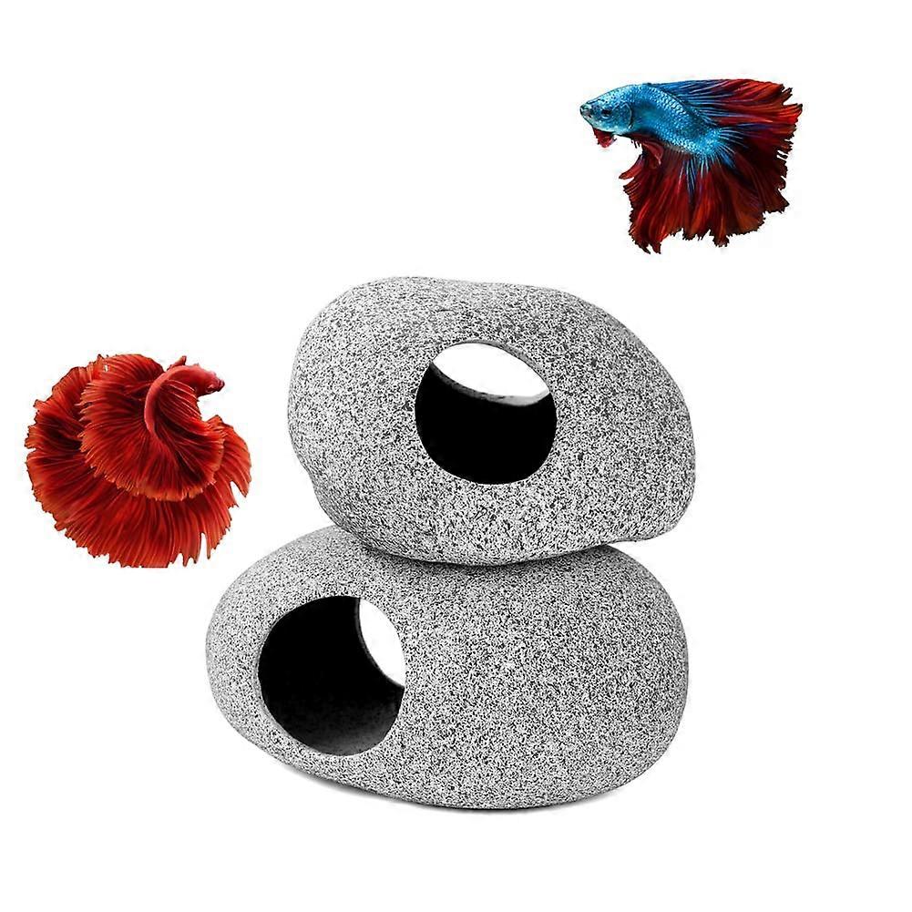 Premium Aquarium Decorations Rock Caves For Betta And Cichlid Tanks 2-Piece Hideouts And Spawning Aids