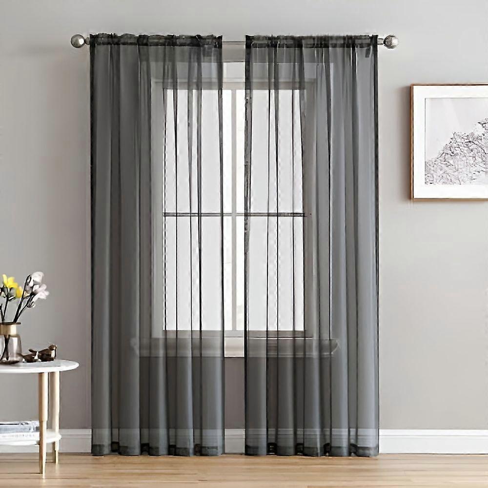 Curtains, Sheer, Voile, Dark Gray, Solid