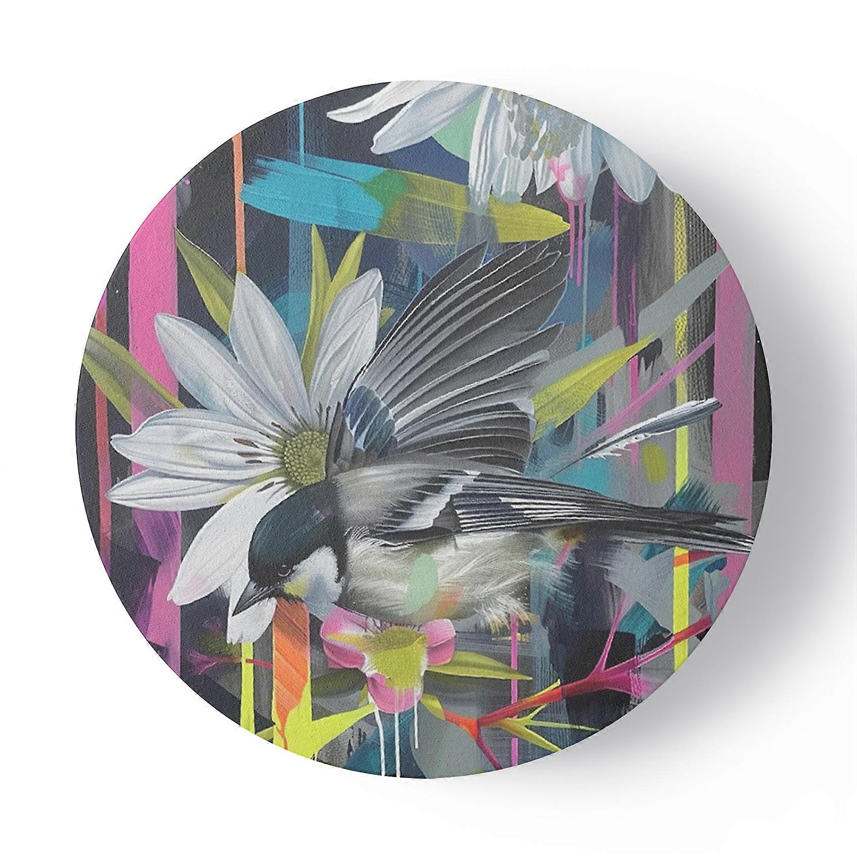 Impression sur toile, Abstrait coloré avec oiseau - 80x80