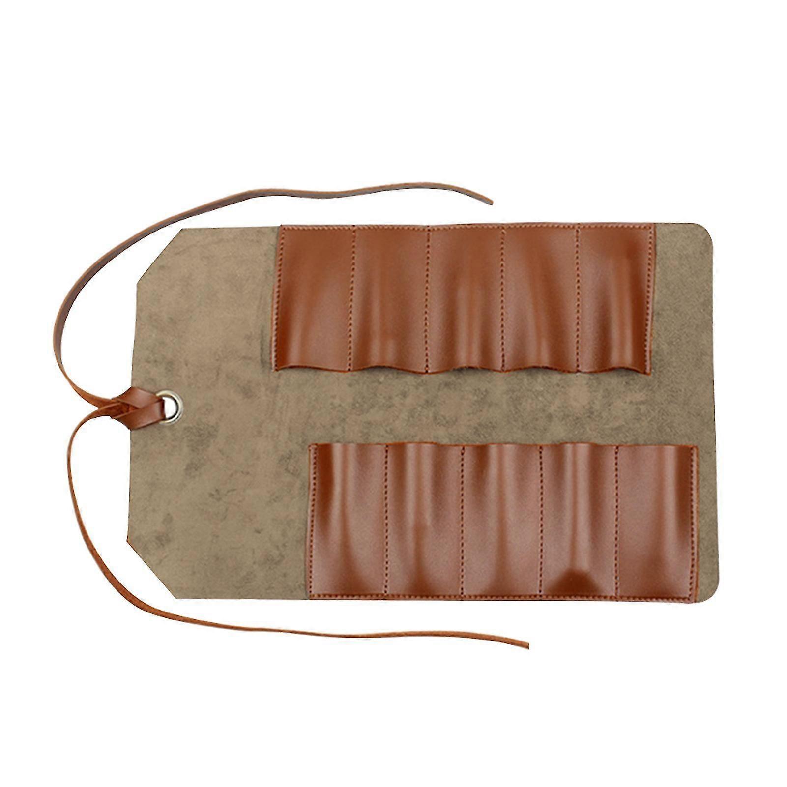 Storage Organizer Multi-Purpose Tool Bag With 10 Slots Leather Roll Up Pouch