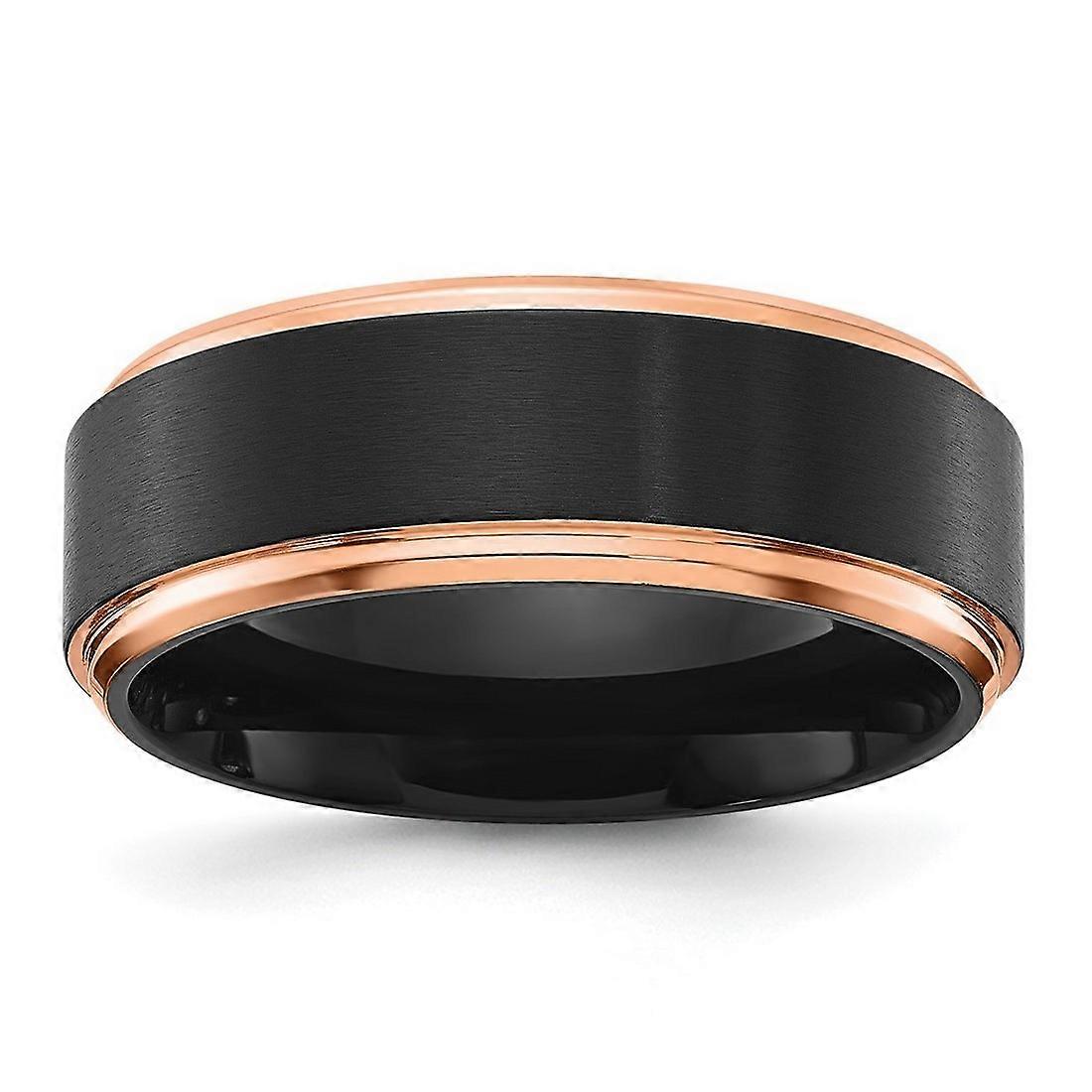 Titanium Brushed Center Black and Rose Ip Plated 8mm Band-Band Style Ring for Women and Men - Ring Size: 7 to 14