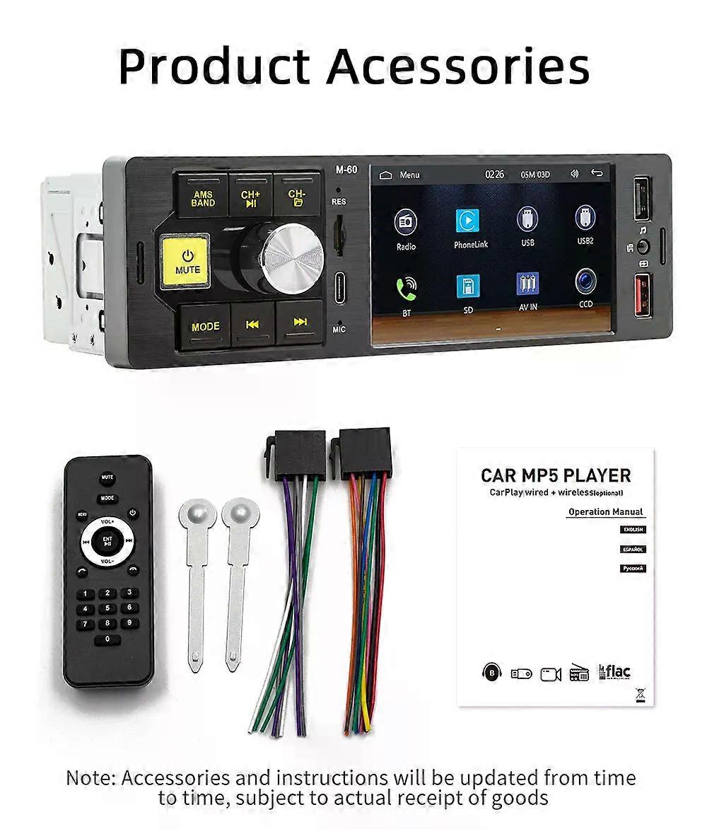 Autoradio-Player 1Din 4 "CarPlay Android Auto Mirror Car Media Player Touchscreen Bluetooth TF AUX USB TypC Aufladung FM60