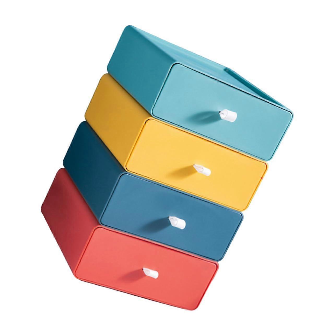 4Pcs Stackable Drawer Storage Boxes Multi Color Lightweight Desktop Organizer for Home Office Easy Access Table Storage