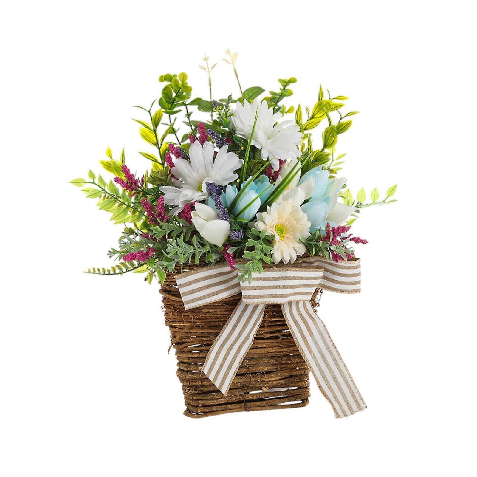 Hanging basket wreath with artificial flowers, spring flower garland for front door, window, party decoration