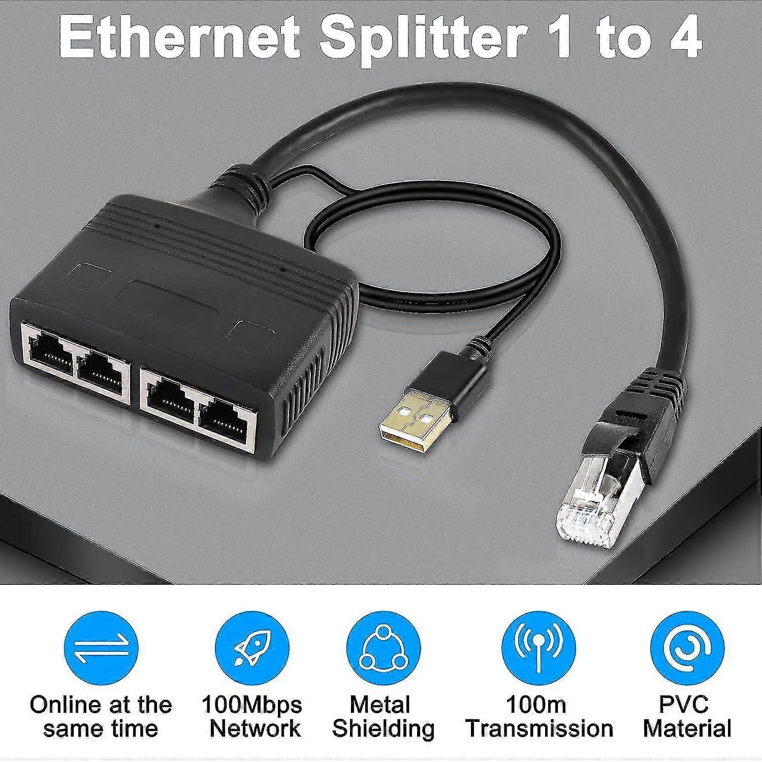 RJ45 1 to 4 Splitter Adapter Male 100Mbps High-Speed LAN Network