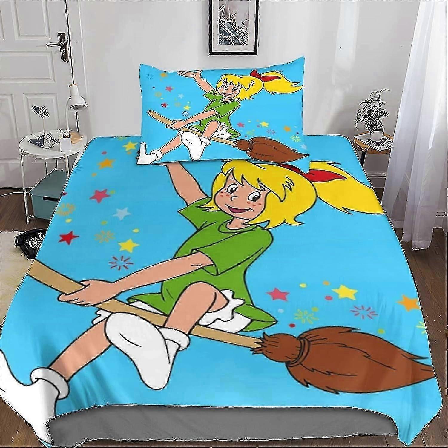 Bibi Blocksberg Bedding Set with Duvet Cover and Duvet Cover Bibi Blockberg D with Zipper Closure in Soft Microfiber for Adults and Toddlers 135*200 C