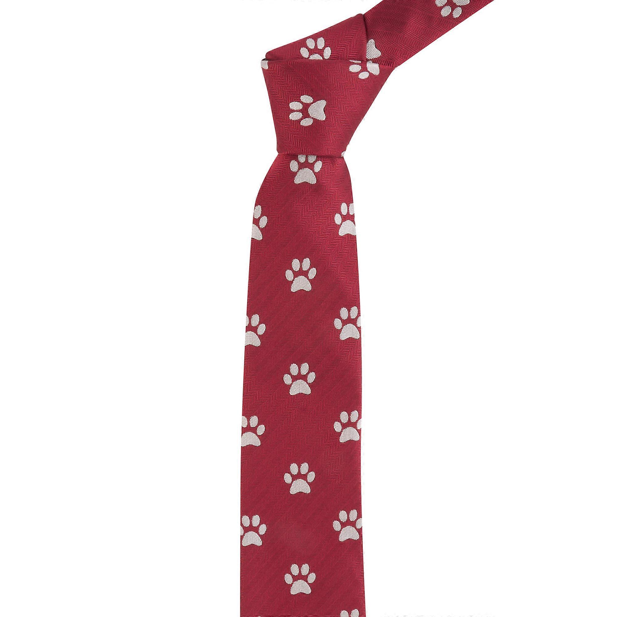 Burgundy Red Paw Print Herringbone Tie