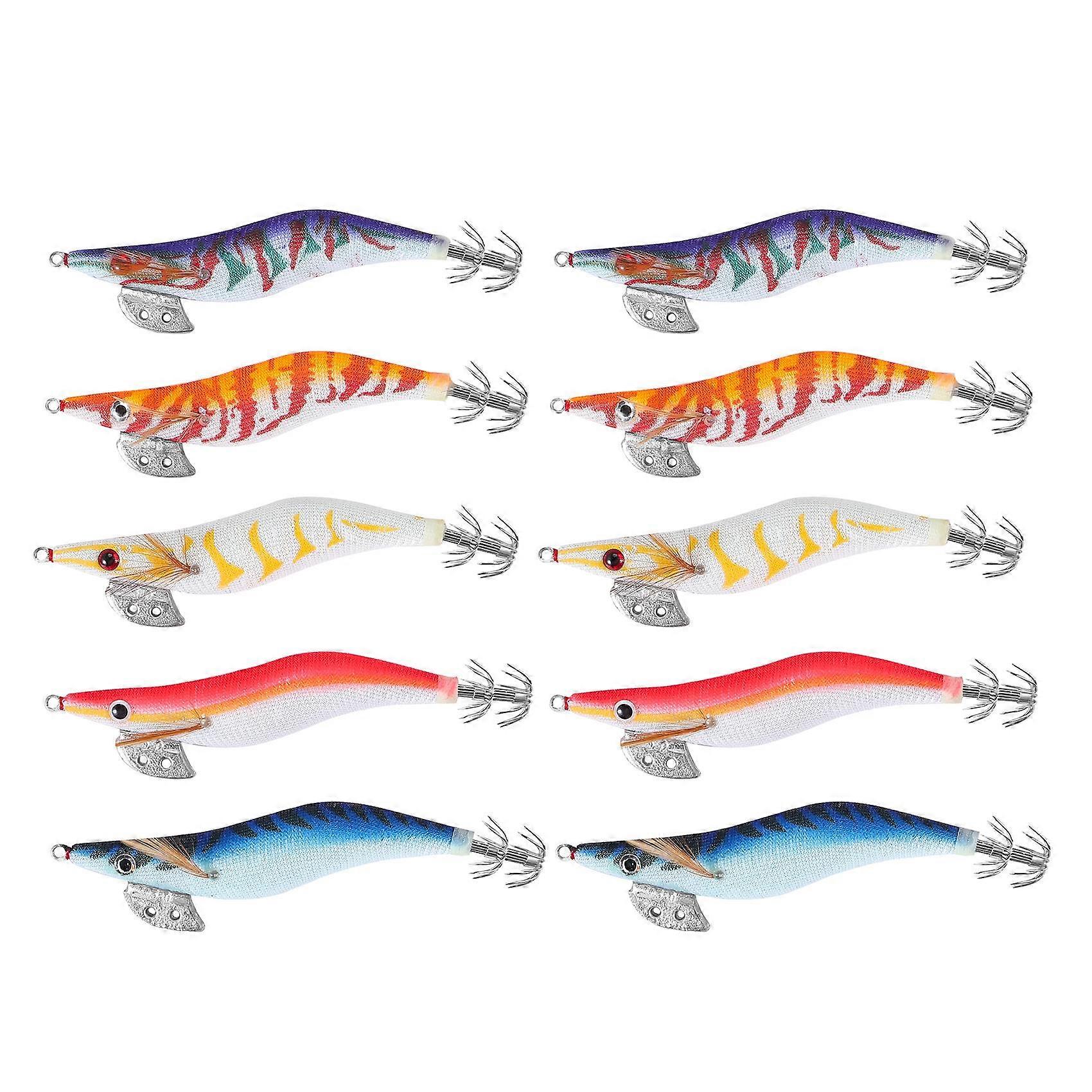 10Pcs Squid Wood Shrimp Fishing Bait 12cm 3.0# with Storage Box