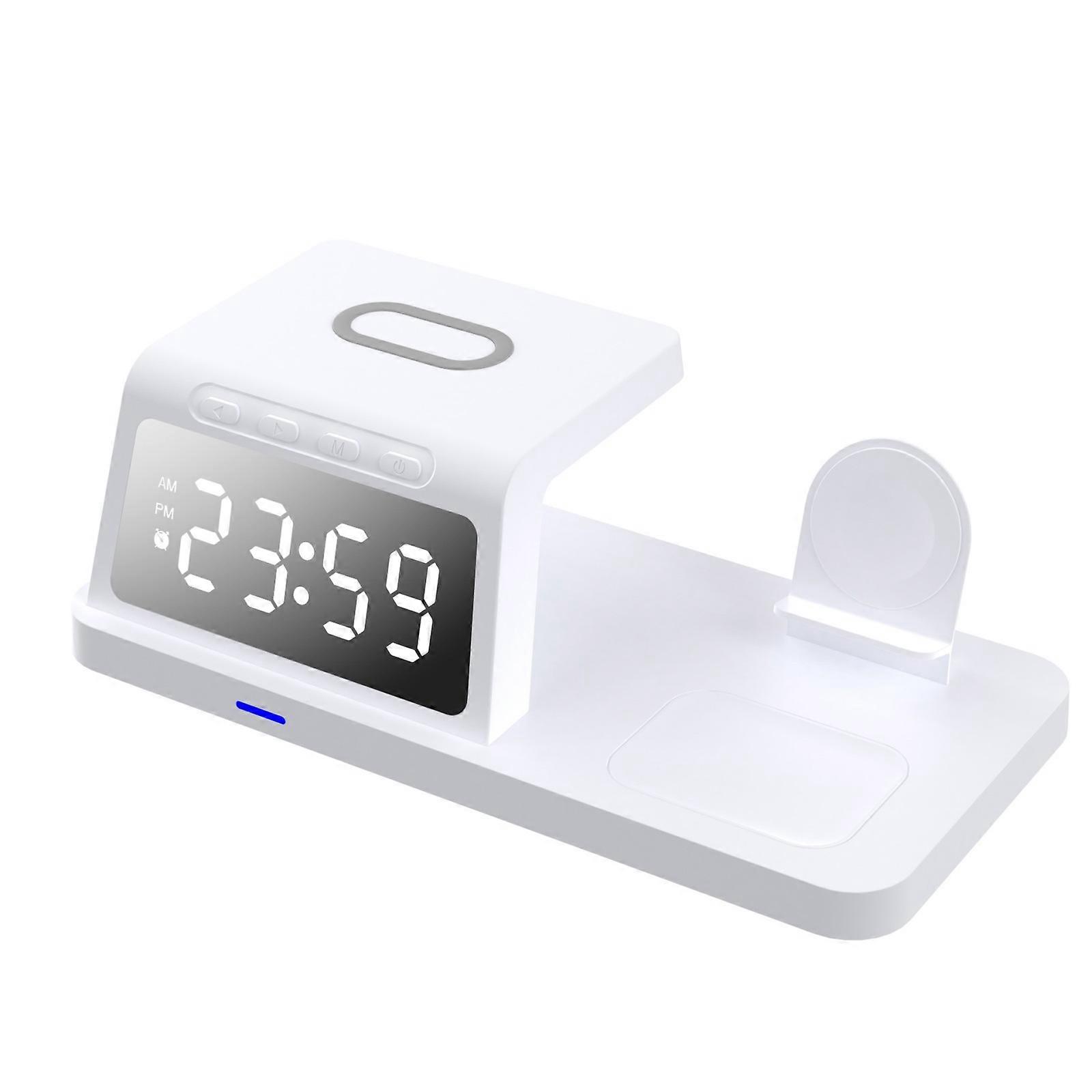 Digital Desk Clock With 15W Wireless Charger Station LED Display Alarm Clock for Multiple Device Fast Charging Bedroom Use  White