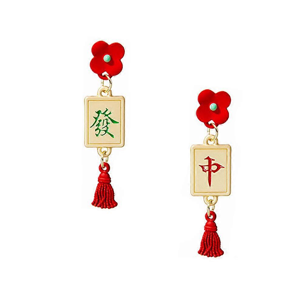 Long Mahjong Designed Earrings Complementing Formal or Casual Looks