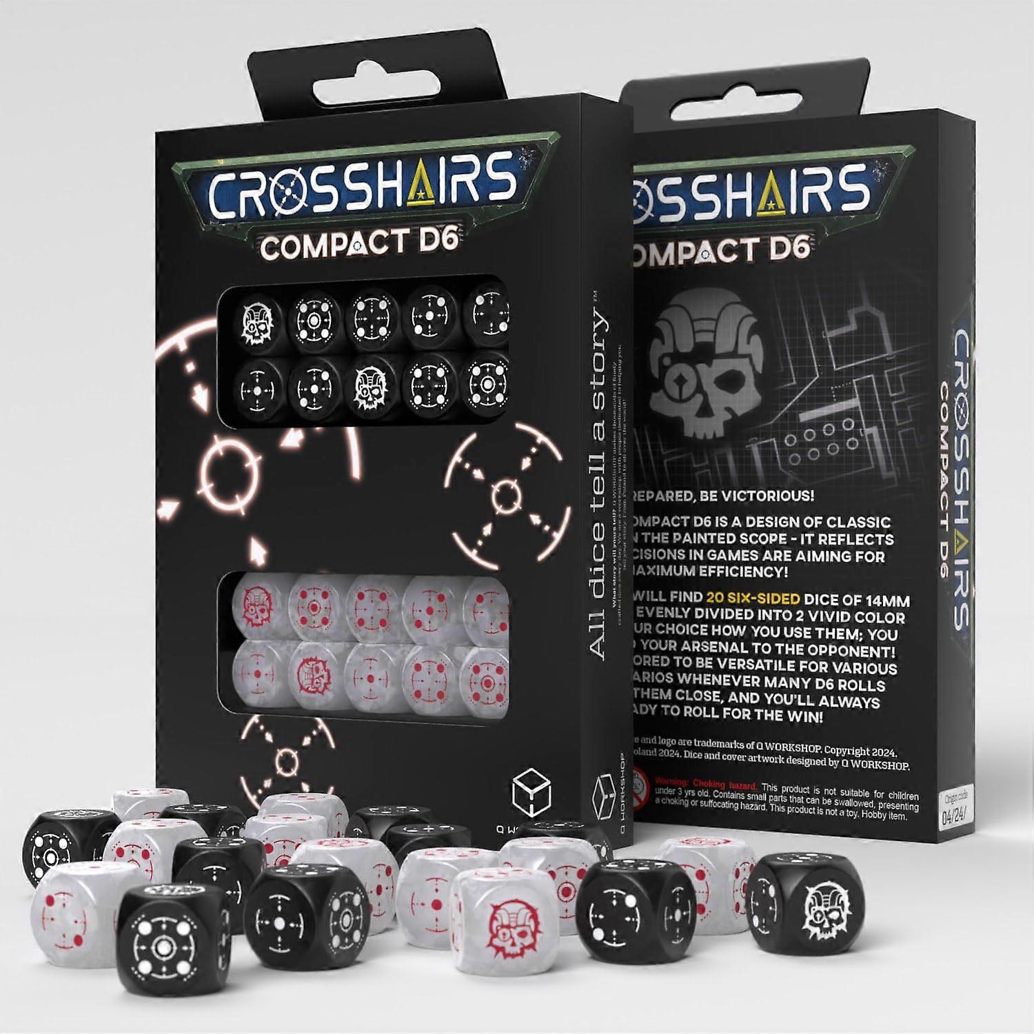 Crosshairs Compact D6: Black & Pearl By Q-workshop, Dice For Rpg Board Games, For 1+ Players And Ages 14+