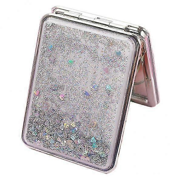 2xTravel Compact Double Sided Makeup Mirror Portable Magnifying Folding Mirror Silver-square