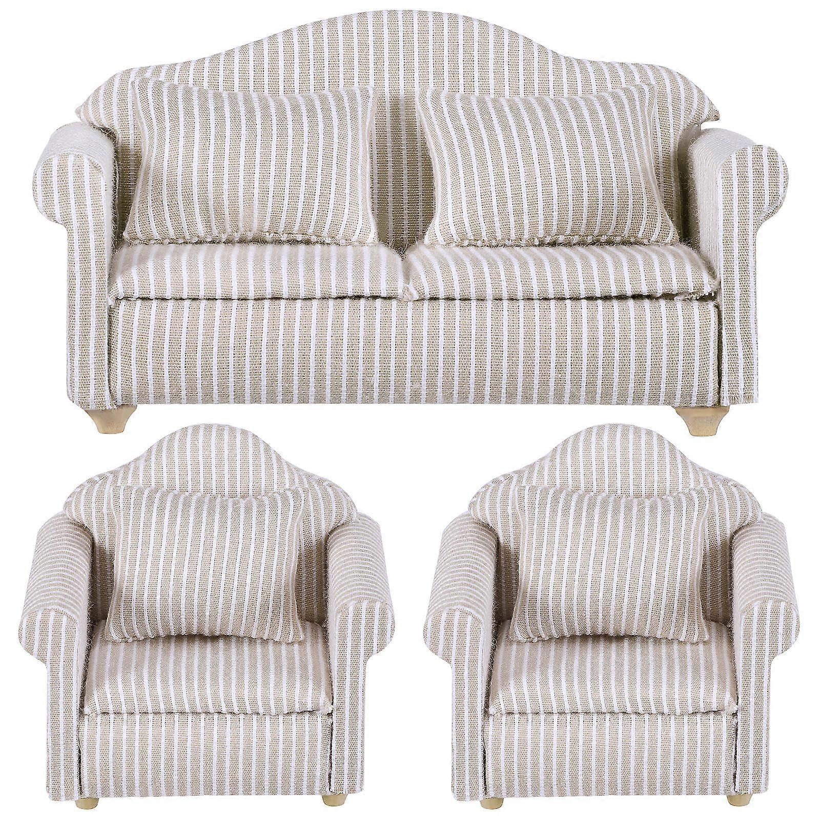 3pcs High Simulation Scale Furniture Models for Dollhouse Decor – Includes Single & Double Couch Accessories for Bedroom & Living Room