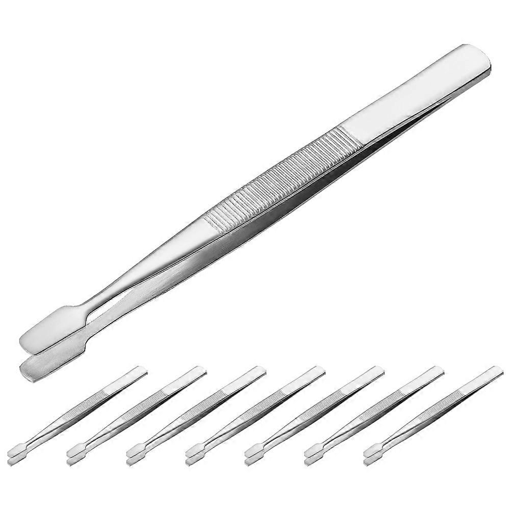 8 Piece Precision Stainless Steel Stamp Tweezers with Flat Wide Tips, Non Slip Grip for Collectors, Philately, and DIY Crafting Projects