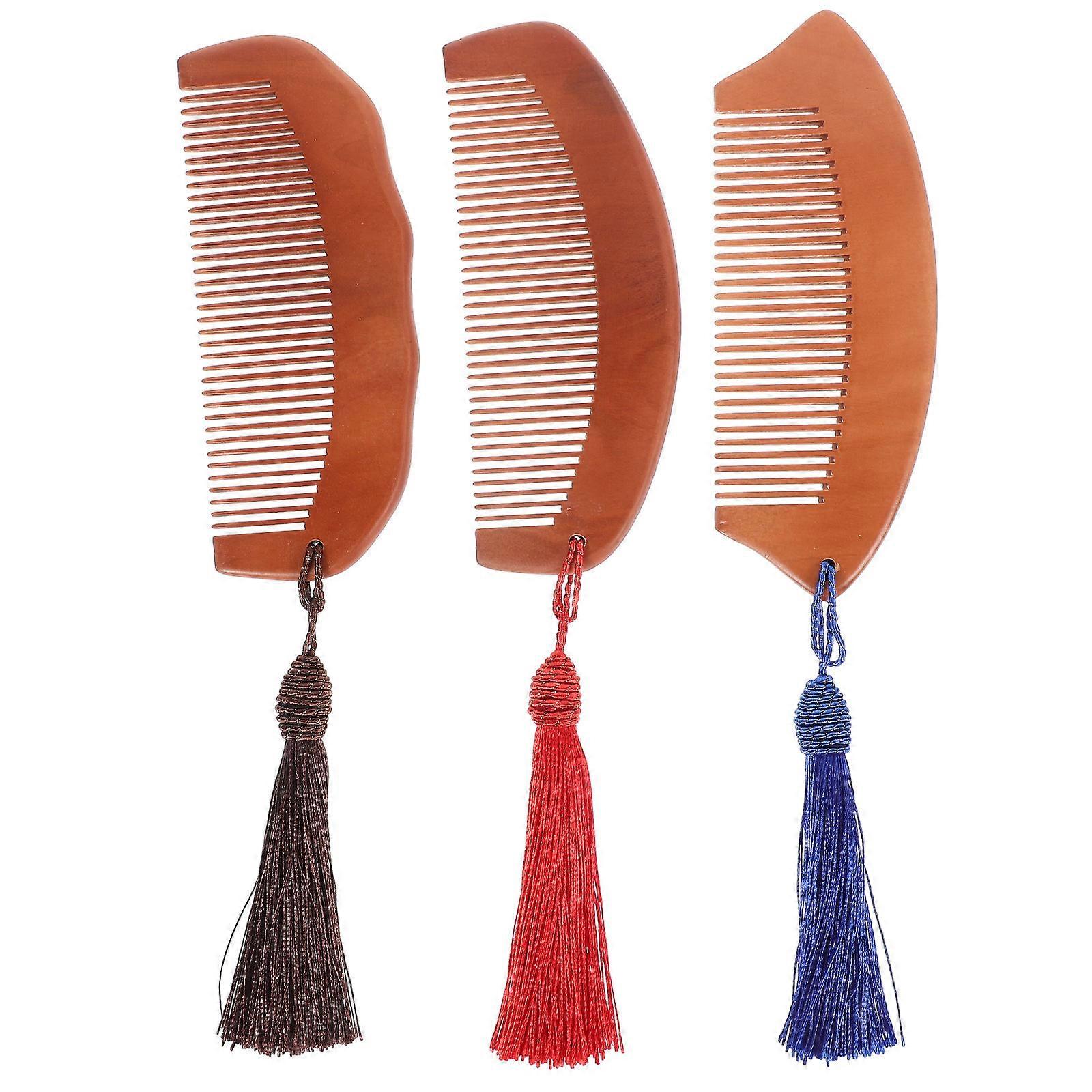 Anti-Static Comb Wooden -Free Compact Size Assorted Color Portable Women Travel 3Pcs