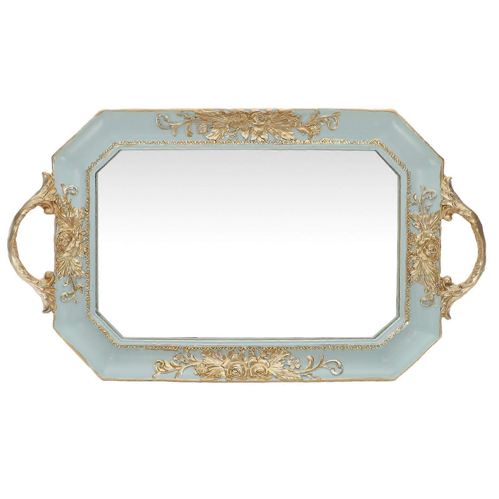 Vanity Organizer Tray European Type Mirror Tray Home Furnishing Green 34x20cm Resin 1Set