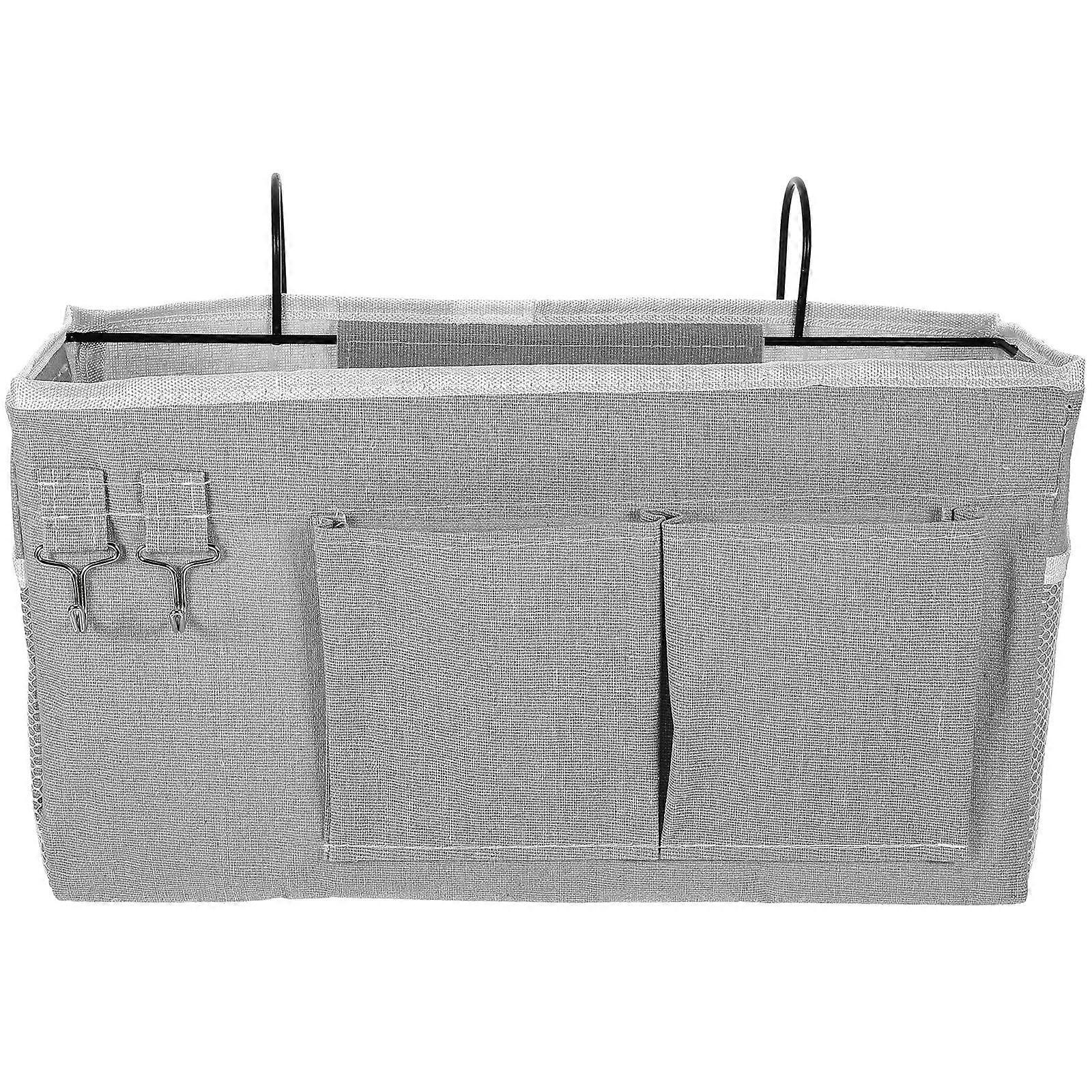 Fabric Hanging Storage Bag Bedside Organizer Dormitory Bed Storage Grey Simple Design 1Pcs