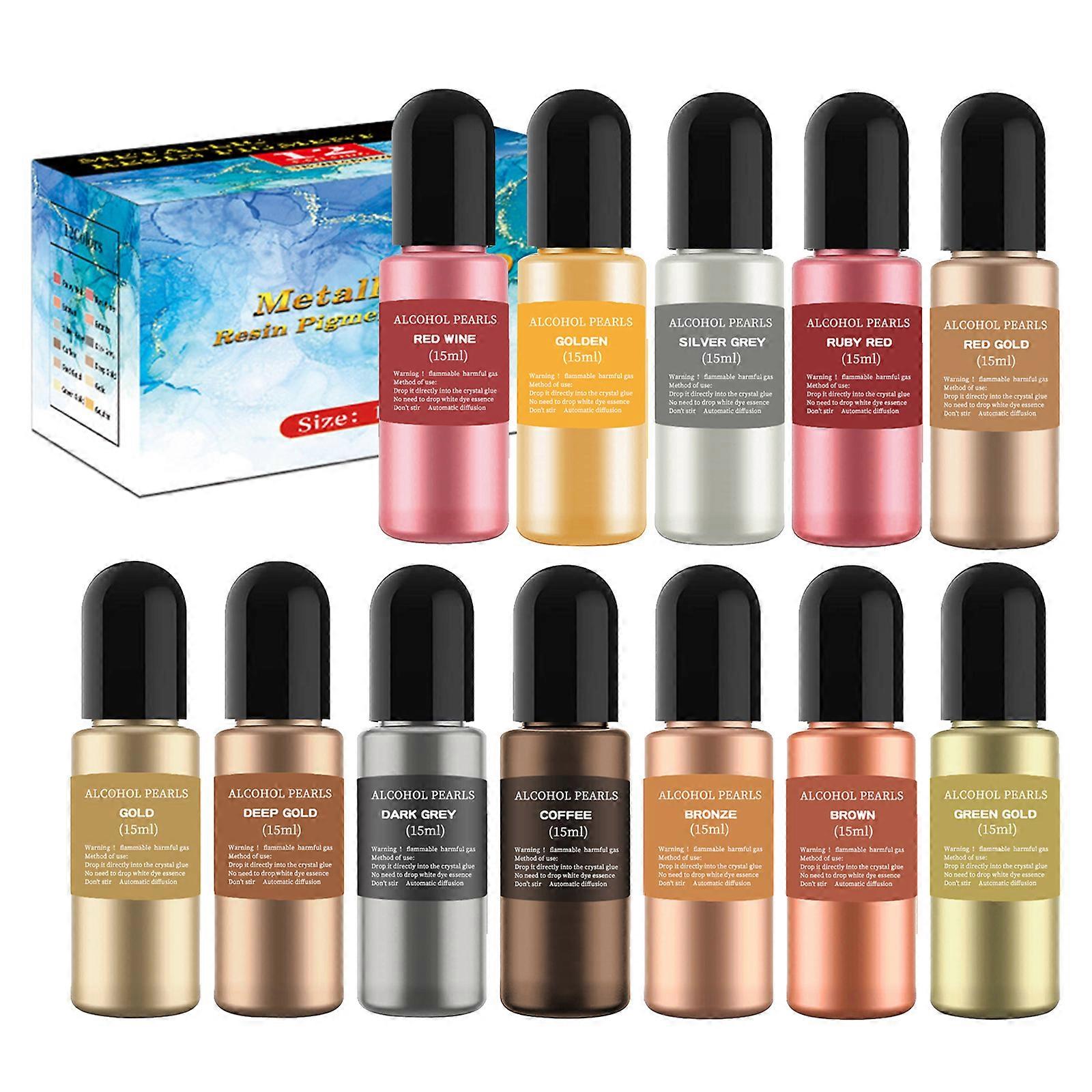 Metallic Alcohol Ink Set 12 Color Concentrated Extreme Shimmer Alcohol-Based Inks for Epoxy Resin Acrylic Pouring Paint