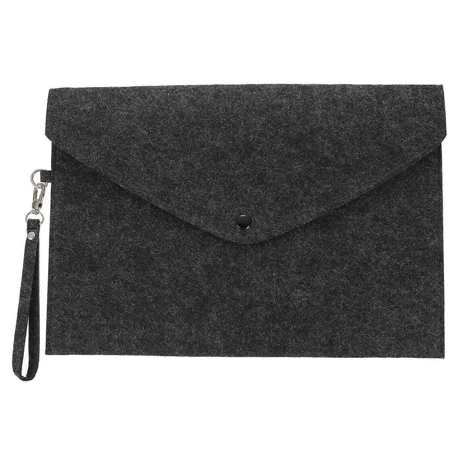Portable Felt Document Holder Clasp File Organizer Tear Resistant File Pouch with Strap for Office Business Document Storage Deep Grey