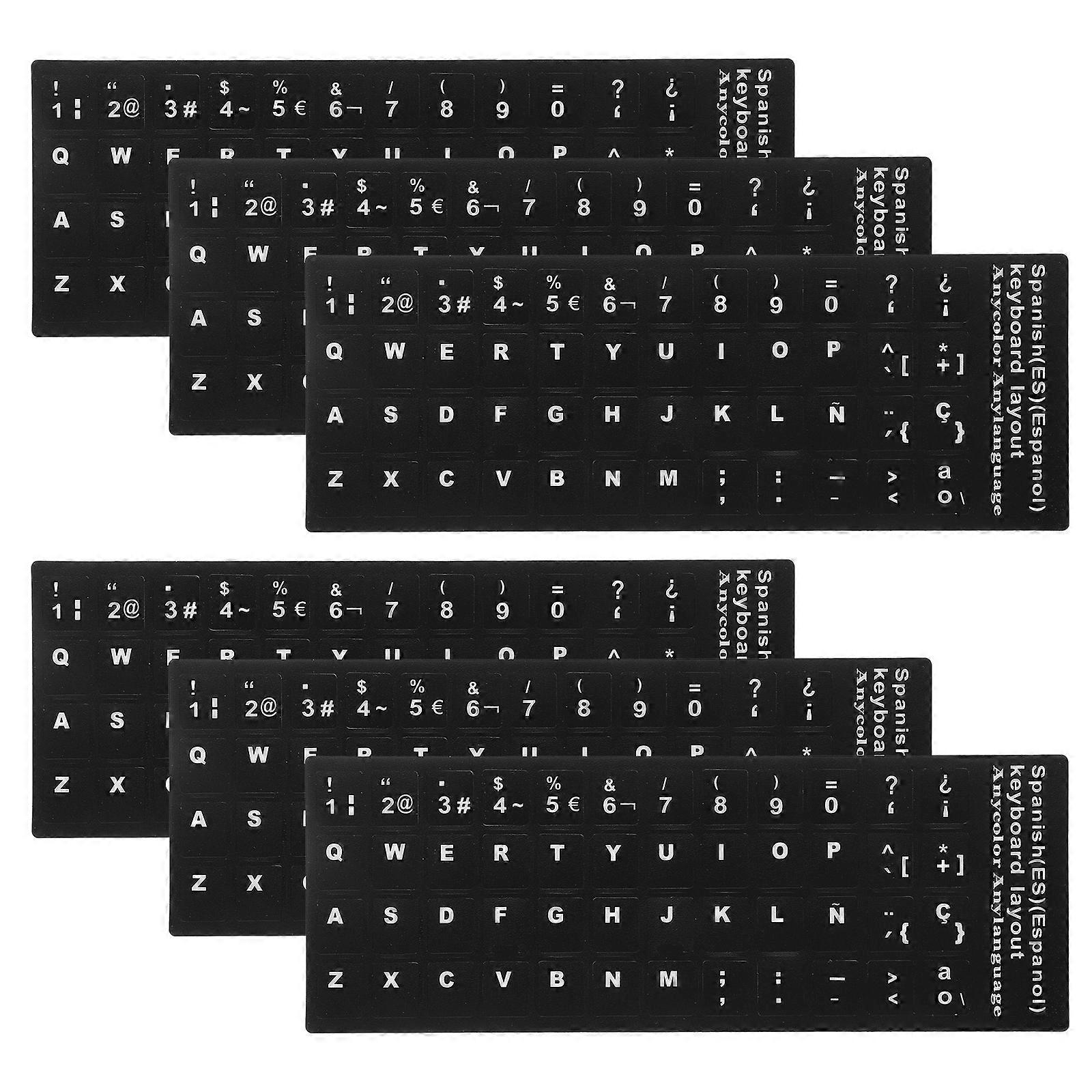 Universal Keyboard Stickers Replacement Language Learning Pc Desktop Protection Black 6 Sheets