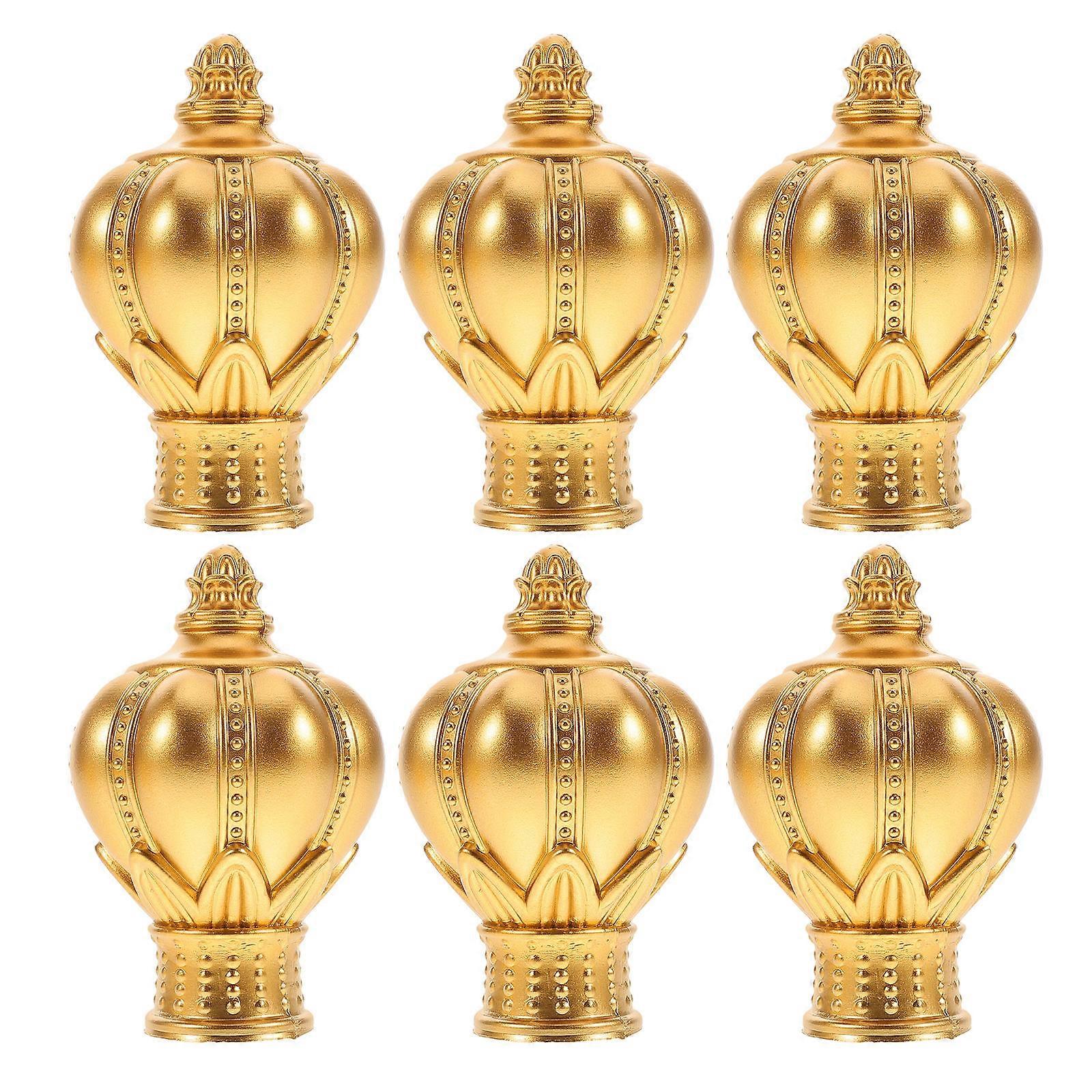 Window Curtain Rod Ends Acrylic Crown Shape Modern Design Golden 10.00X7.00X3.50CM Curtain Stability 6Pcs