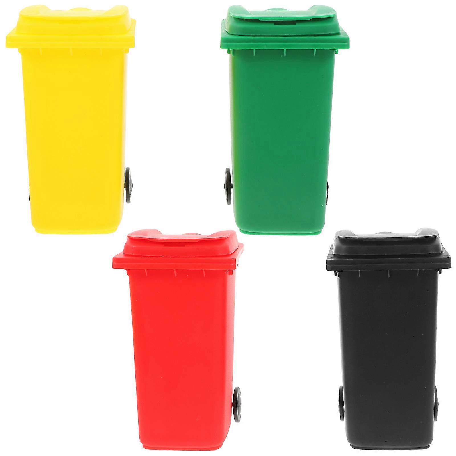 4pcs Mini Trash Can & Pencil Holder – Compact Plastic Desk Organizer for Office & Home – Easy Clean & Space Saving Storage Solution for Stationery &