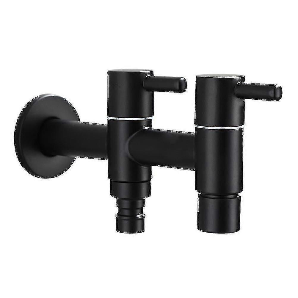 Wall Mounted Washing Machine Faucet Double Handle Cold Water Sink Faucet (Black)