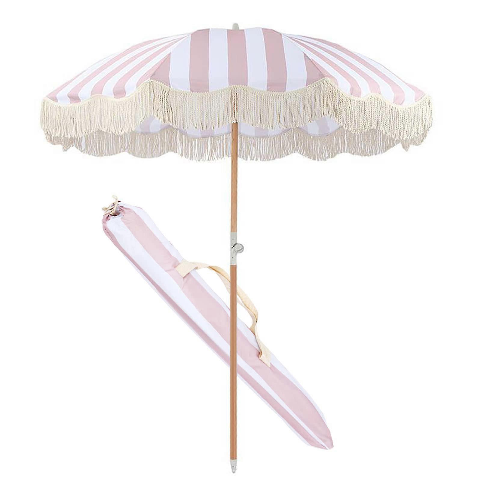 Pink and White Striped Parasol 2 m Retro Luxury Beach Umbrella