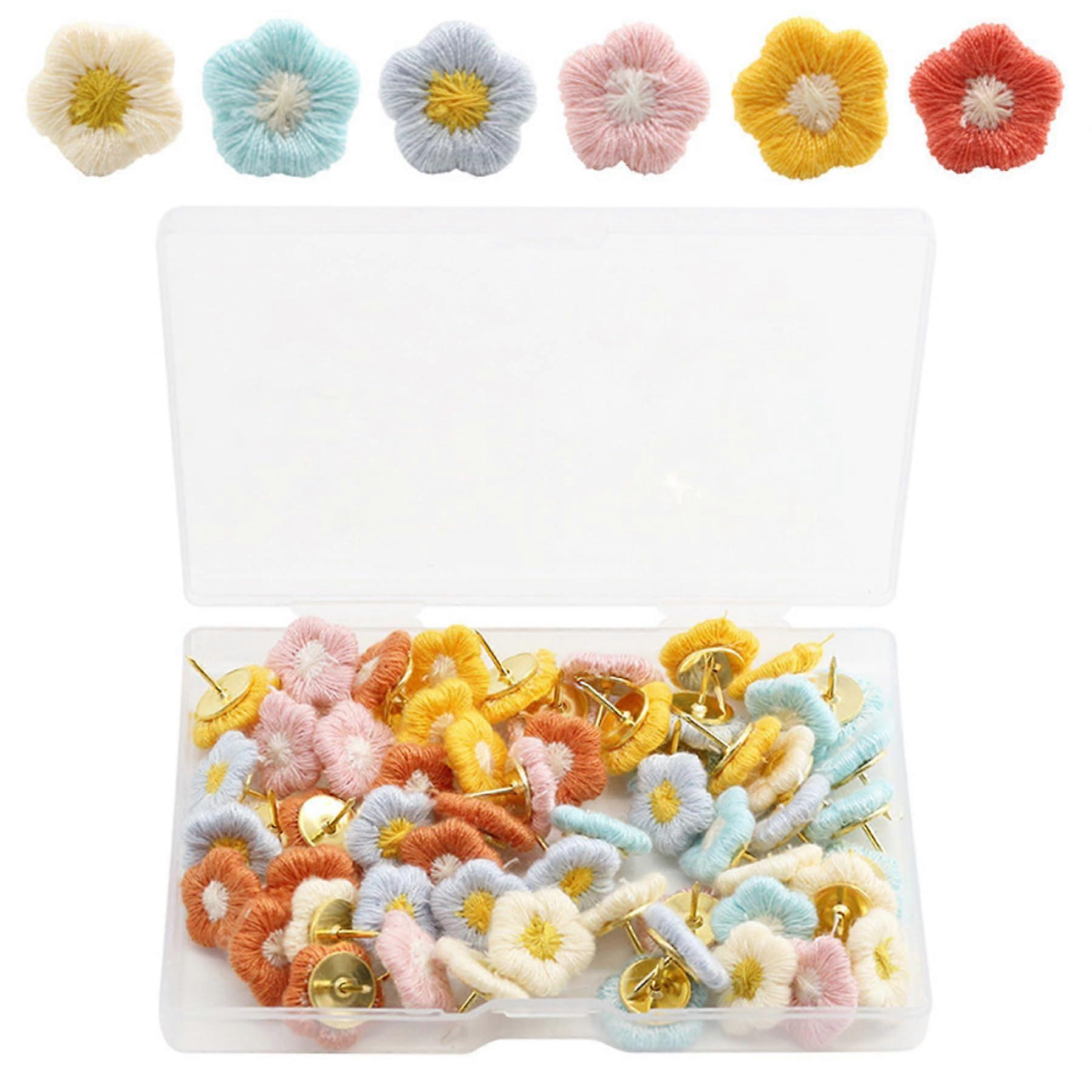 Flower Push Pins 60 Pieces Decorative Thumbtacks Colorful Flower Petals for Bulletin Board, Cork Board, Whiteboard, Photo Wall