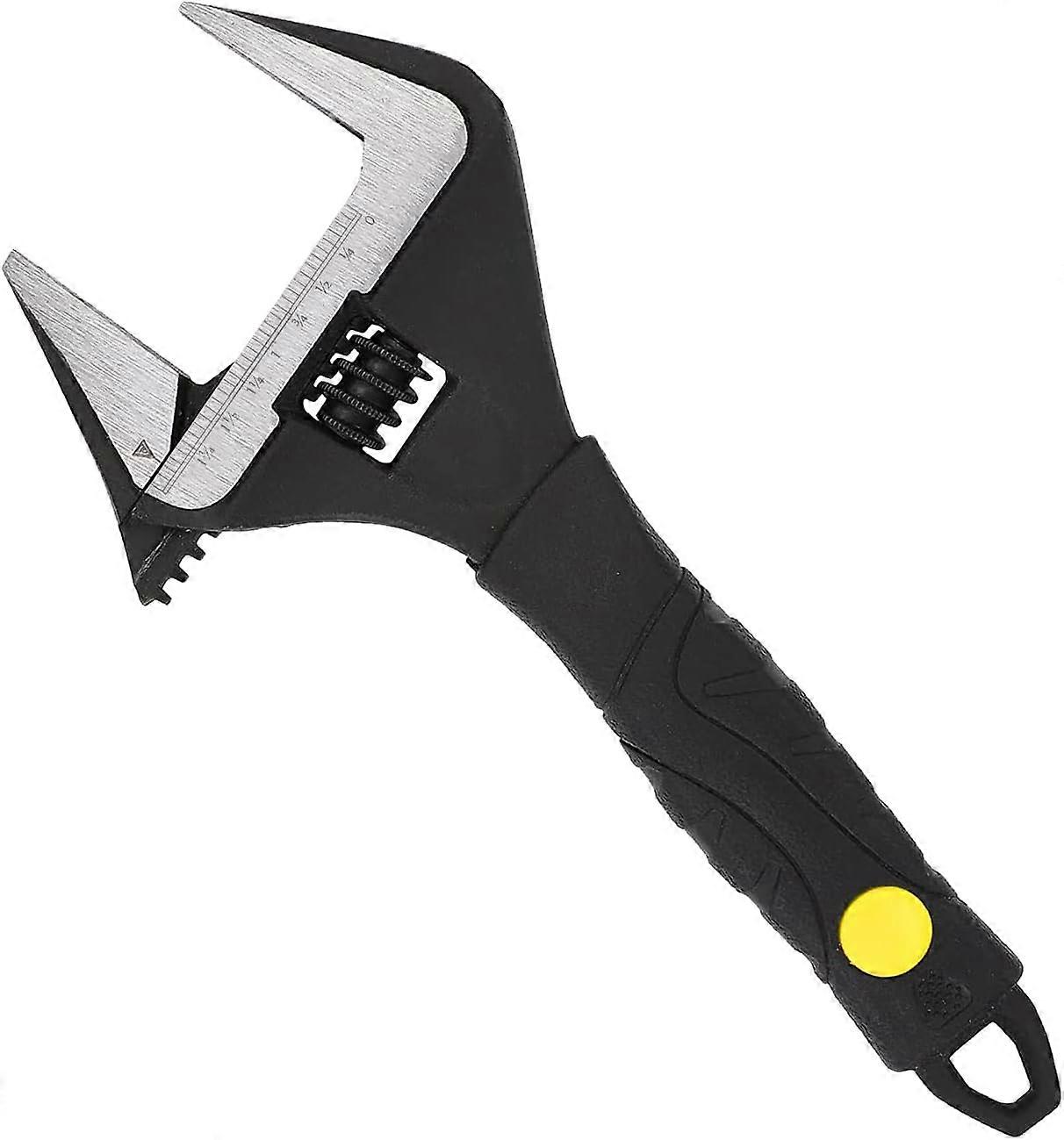 10-inch Adjustable Wrench with Handle - Deep Jaw, - Marked Metric Scale, Non-Slip Grip, Black