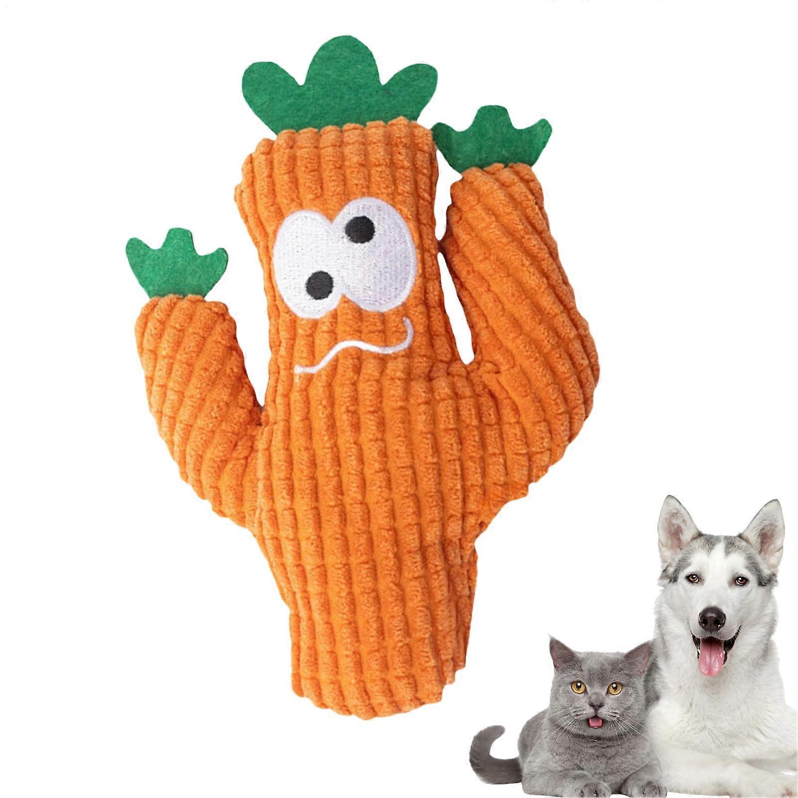 Cat Nip Cactus Cat Toy Plush With Organic Catnip Soft Fabric Embroidered Guard Orange Calming Training Toy