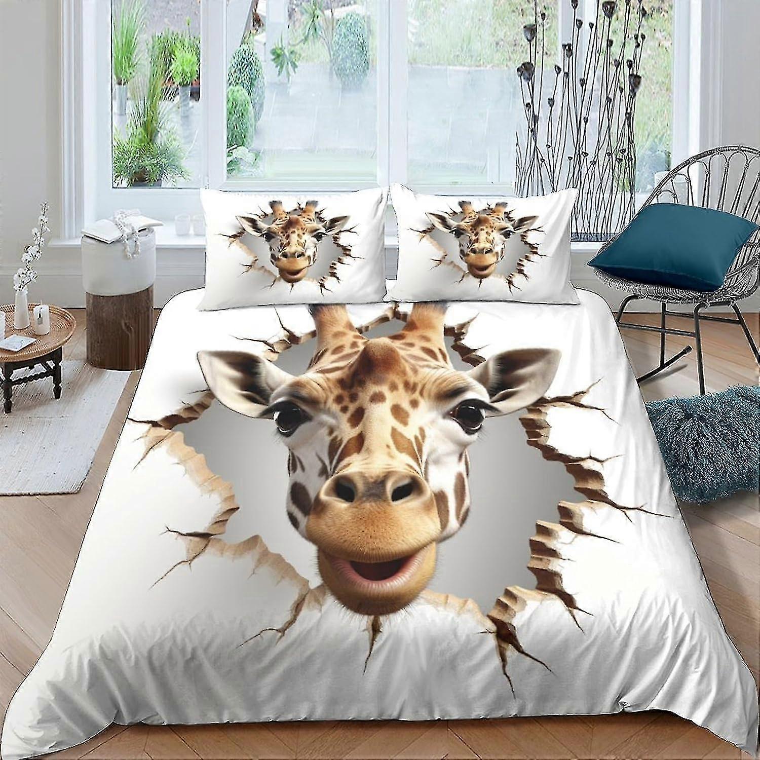 Conjunto de capa de edredom estampada de girafa 3 peças de roupa de cama estilo engraçado de microfibra macia com fronhas e fecho de zíper