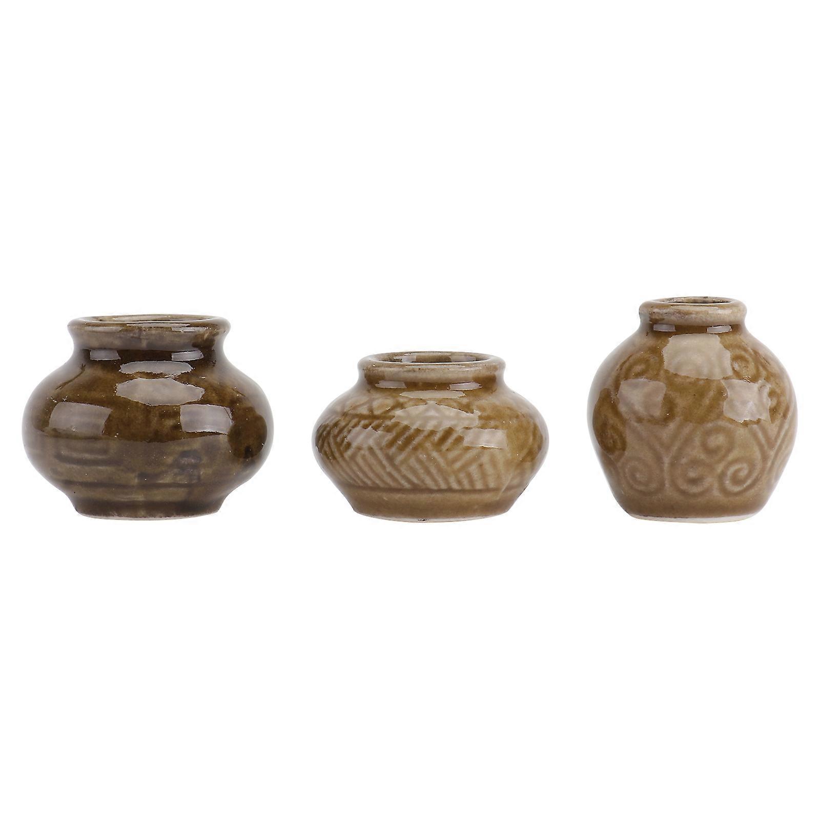 3pcs Mini Ceramic Jar Models Miniature Scene Decor Jars