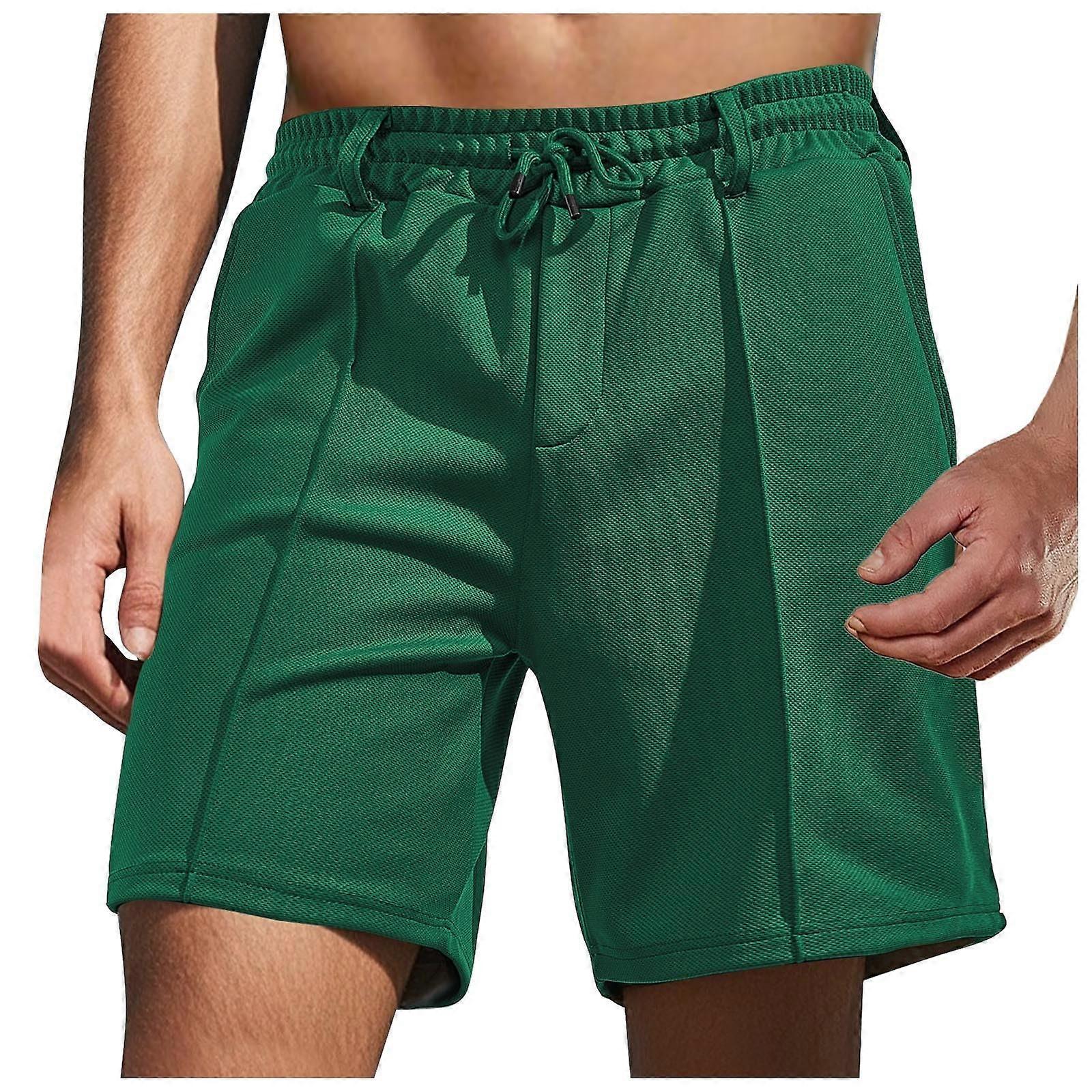 Men's Casual Loose Beach Shorts with Drawstring Waist, Pineapple Grid Camouflage Print, Comfortable Sports Shorts, Size M