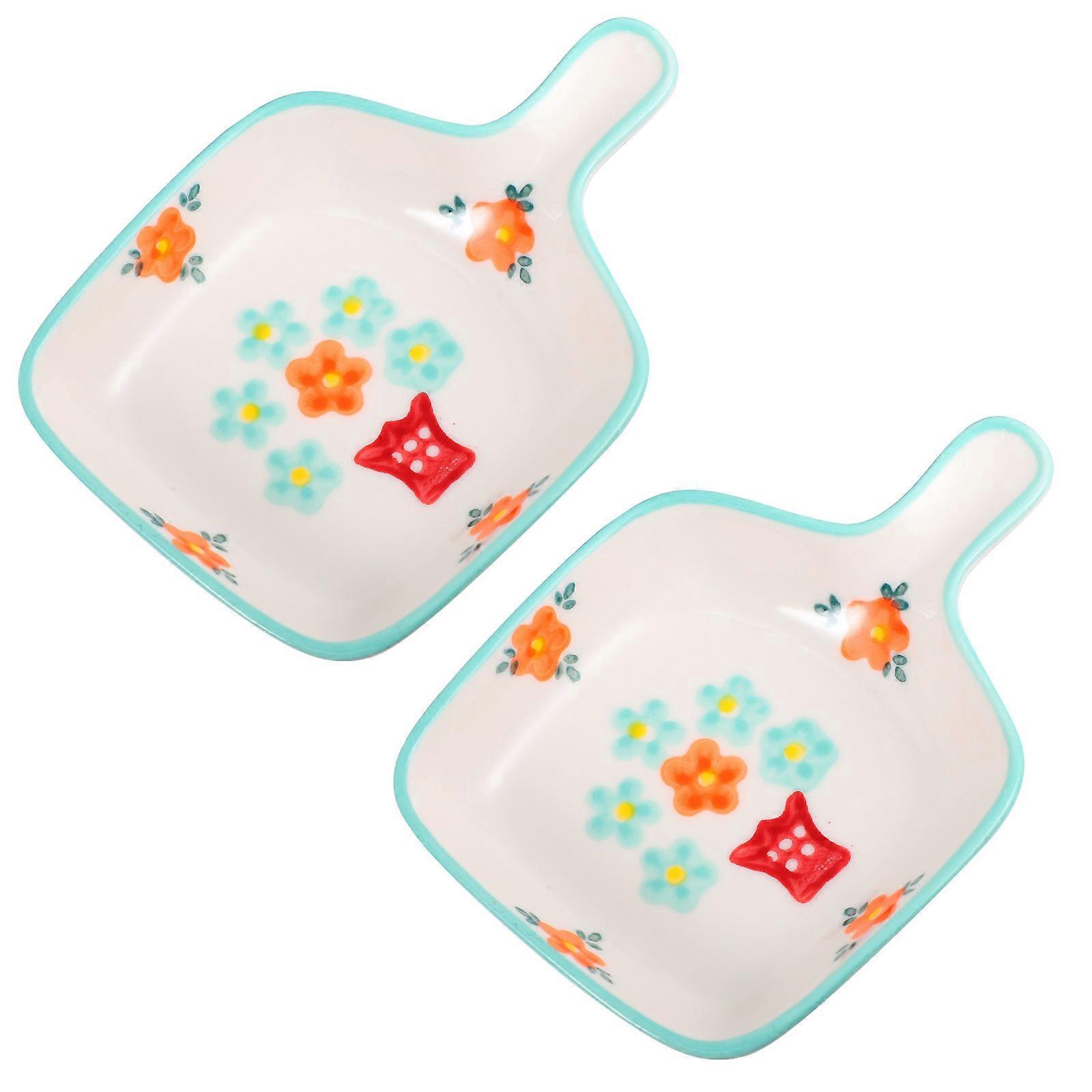Porcelain Sauce Container Ceramic Dipping Bowls for Dining Home Use 12.3X8.6X2.5CM Saucer for Sauces 2Set