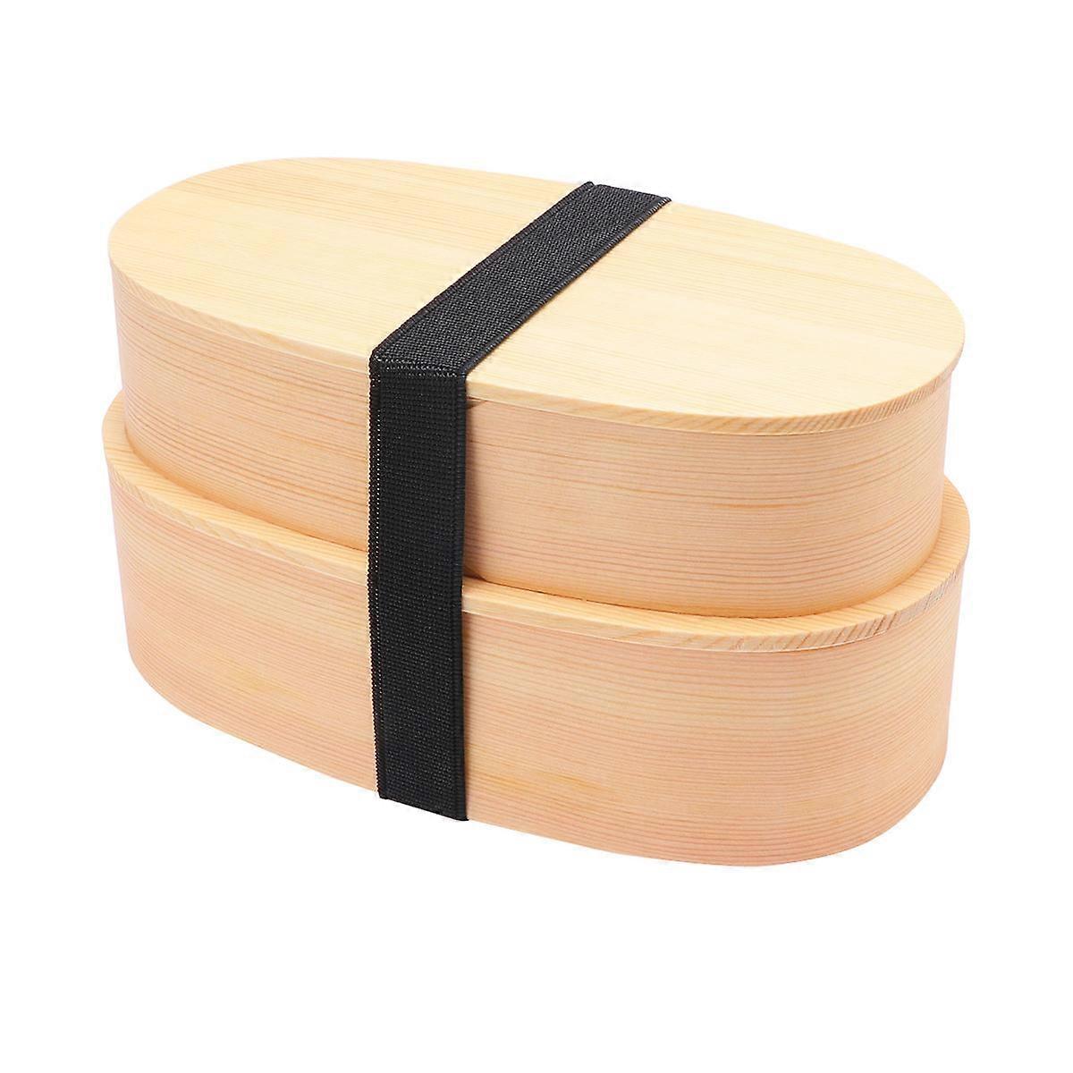 Japanese Style Wooden Lunch Box Portable Bento Container Food Carrier for School Office Double Layer White