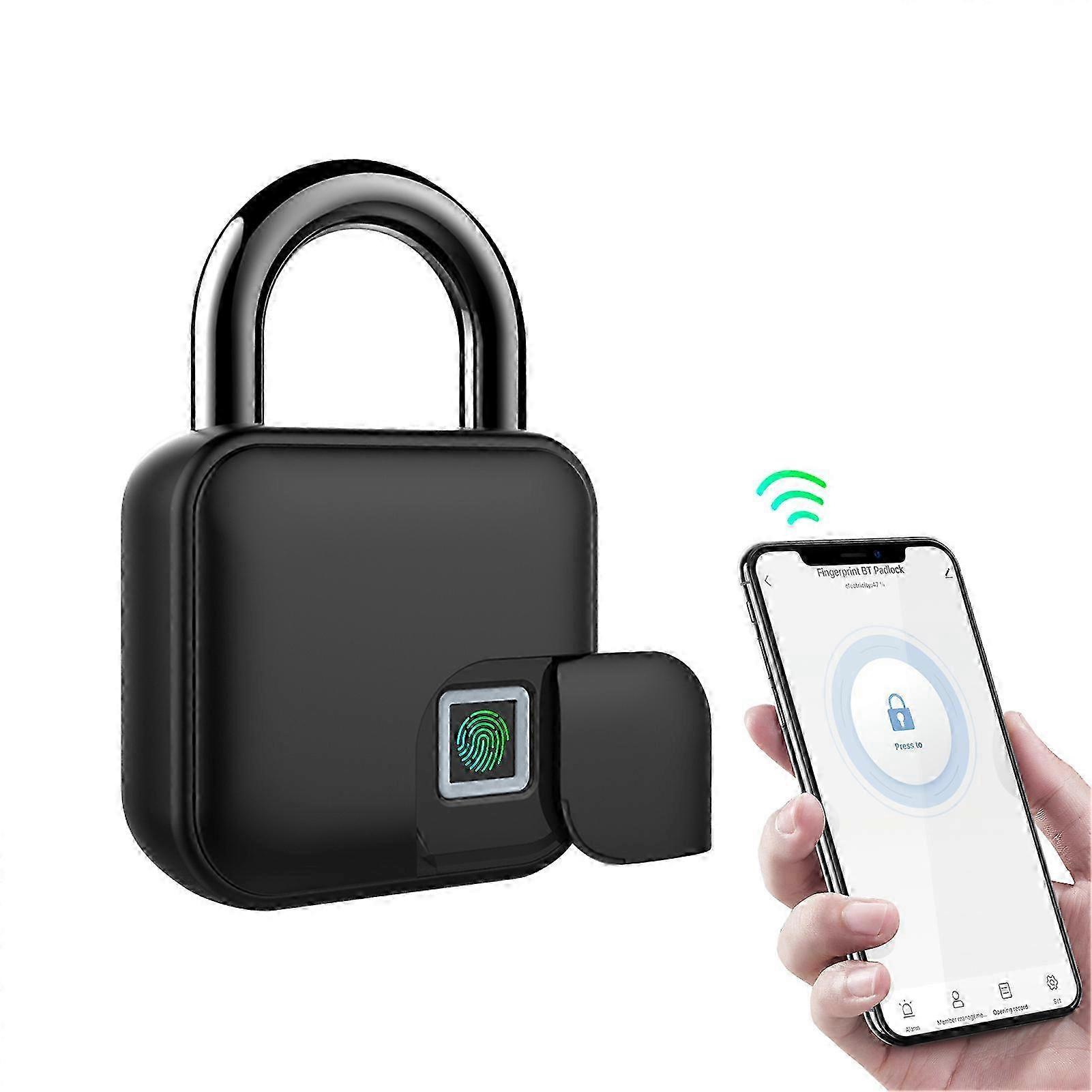 Smart Padlock Fingerprint & APP Unlocking 300mAh Rechargeable Fingerprint BT Lock Keyless 10 Sets Fingerprints IP65 Waterproof Anti-Theft Security Pad