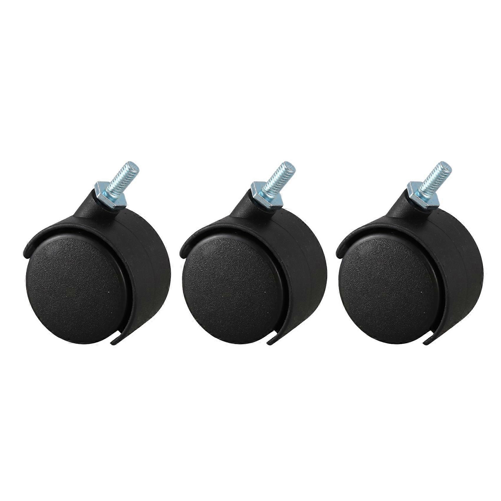 3X 6mm Threaded Stem 40mm Dual Wheel Rotatable Caster Black