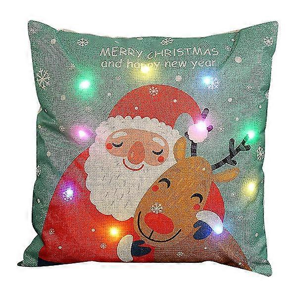 Christmas Pillow Case with LED Lights Linen Decorative Pillow Case (45x45 cm, as shown in the picture)