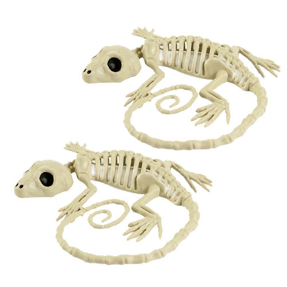 Gecko Skeleton Props 2Pcs Delicate Vintage Animal Skeleton Ideal For Pet Care Beige Color Anti-Scratch Quality