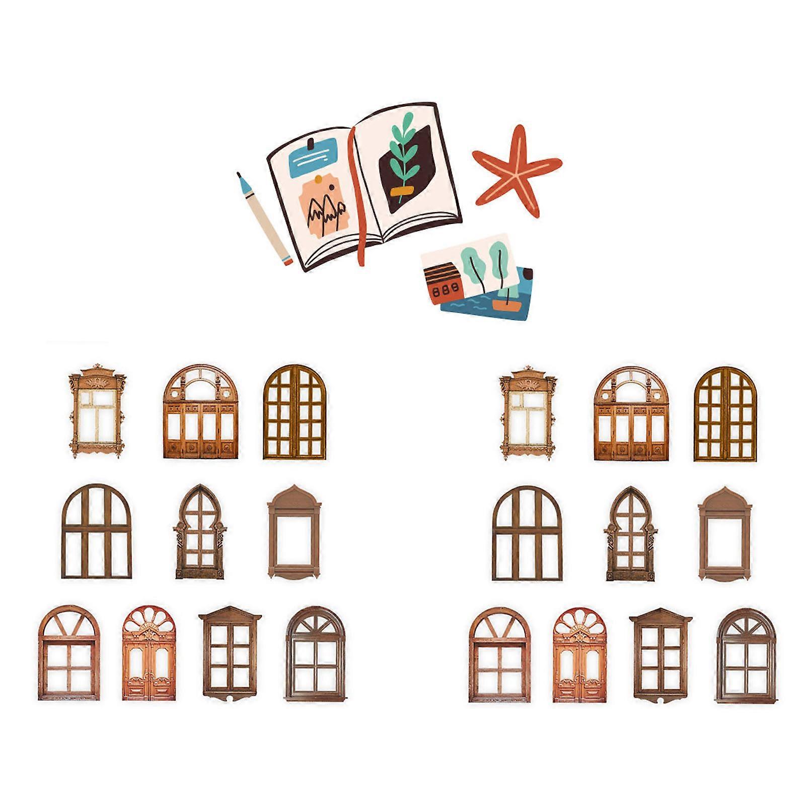 20 Sheet Vintage Hollow Window Door Material Paper Decorative Hollow Out Window and Door Collage Card for Journal Scrapbooking