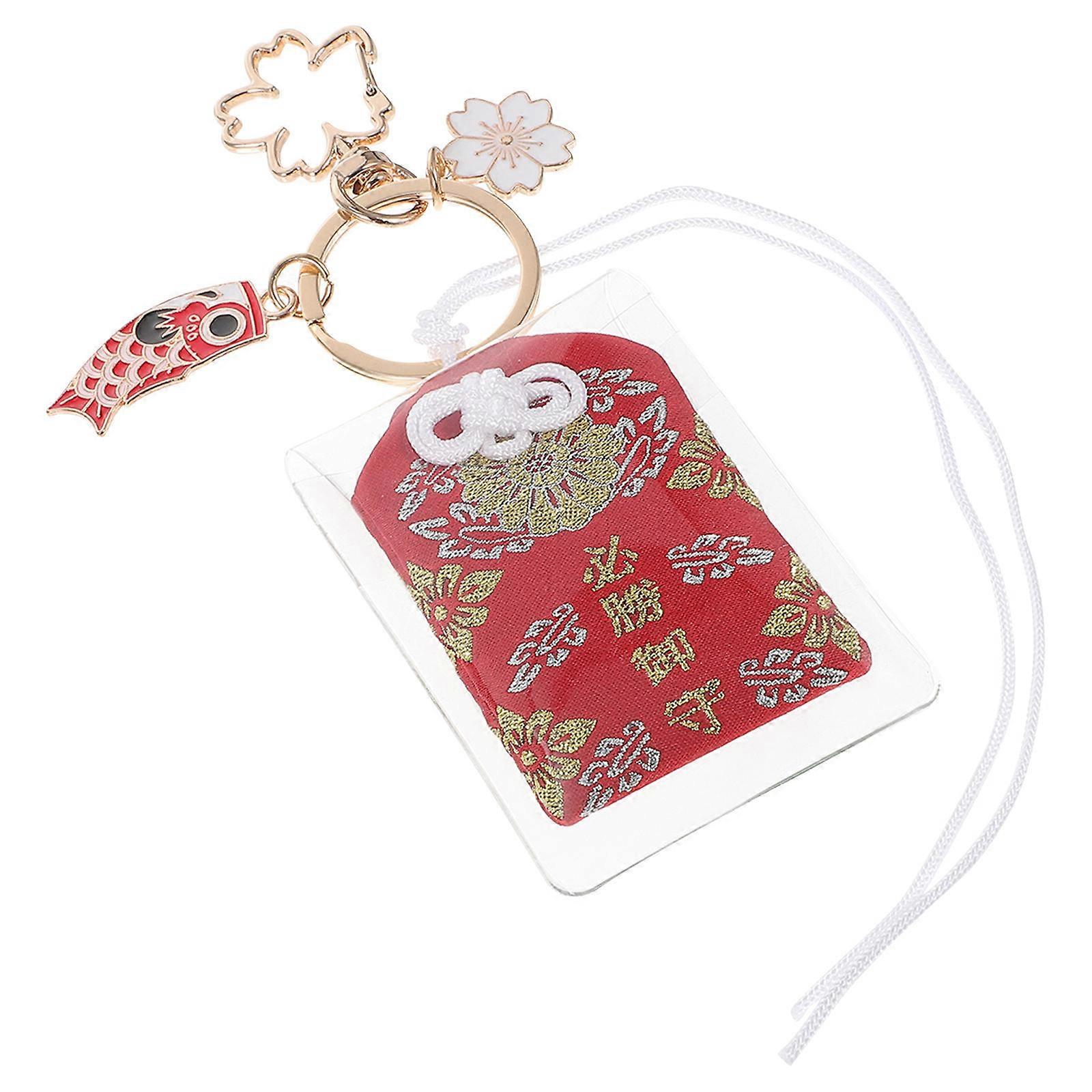 Japanese Keychain with Cherry Blossoms and for Bag Decor Red Color Zinc Alloy Lightweight Small Size