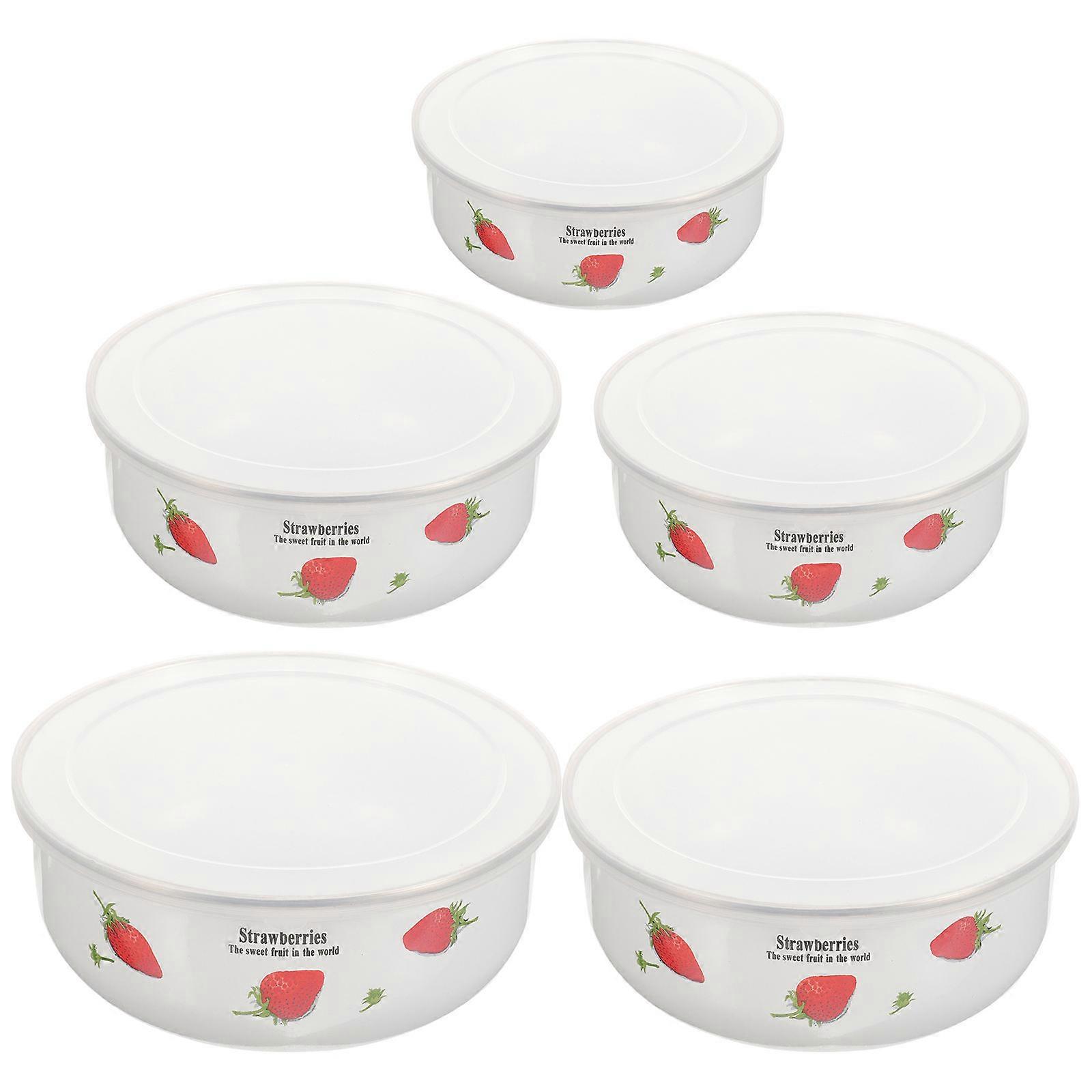 5pcs Enamel Freshkeeping Bowls with Lid Food Storage Container Enamel Salad Bowl Fruit Bowl