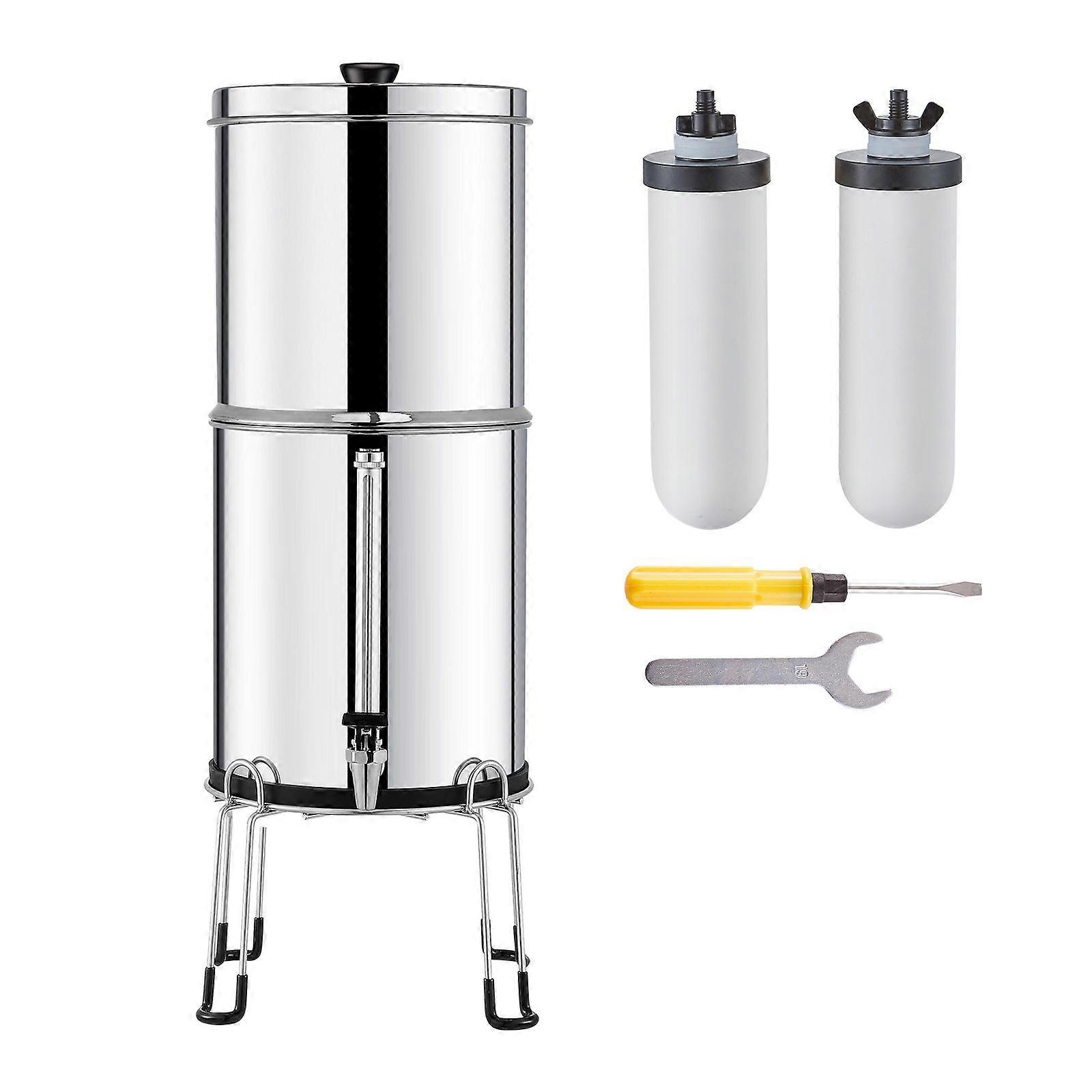 Gravity-fed Water Filter System, 2.25G 304 Stainless-Steel Countertop Water Filtration System, with 2 Ceramic Carbon Filters