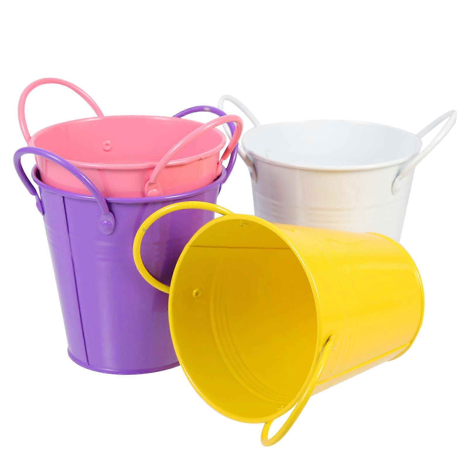 Portable Flower Pots Outdoor Garden Bucket with Handle Pink Durable 4Set