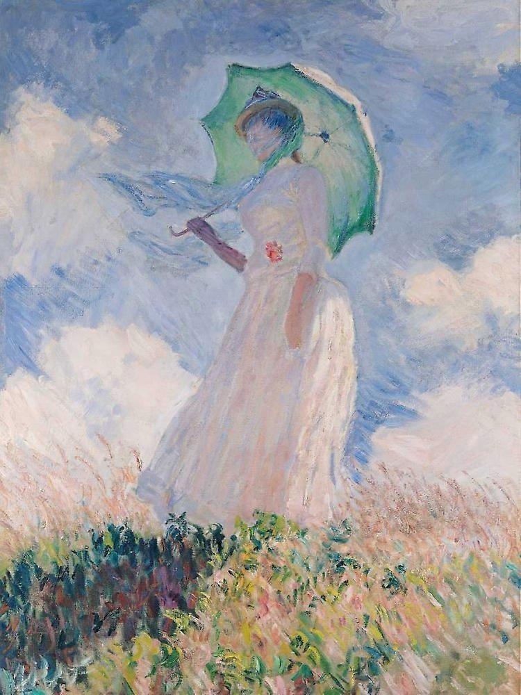 KUNSTDRUCK auf GEROLLTE LEINWAND Claude Monet Frau mit Sonnenschirm 87x75 cm 380g 100% Baumwolle Vertikale Landschaft