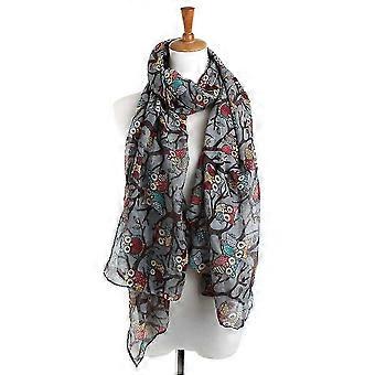 Ladies Scarves Lightweight Owl Pattern Warm Wrap Elegant Scarf Grey 50x180cm Formal Occasions 1Pack