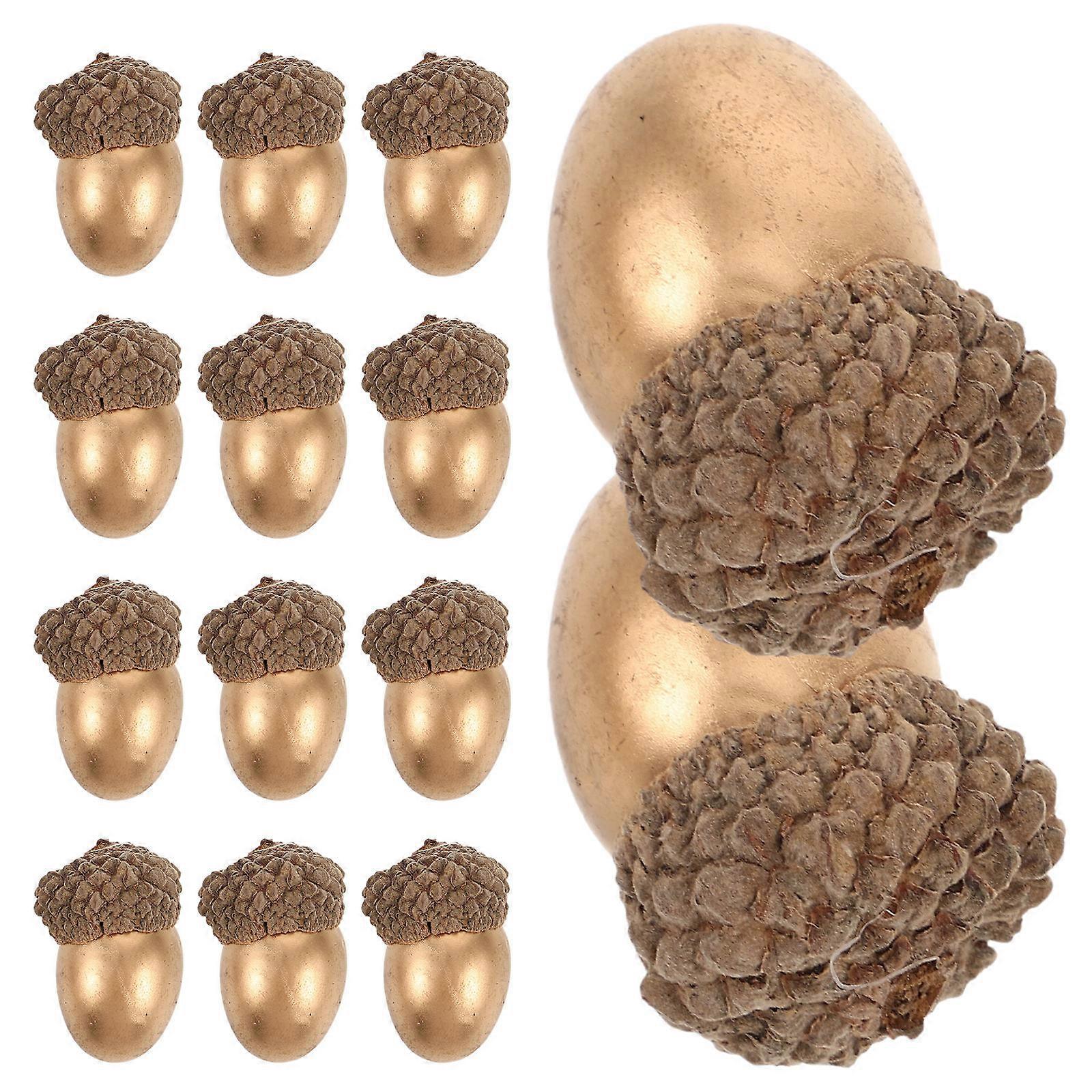 Golden Artificial Acorns for Decoration Realistic Foam Pine Cones Set of 25 Small Size