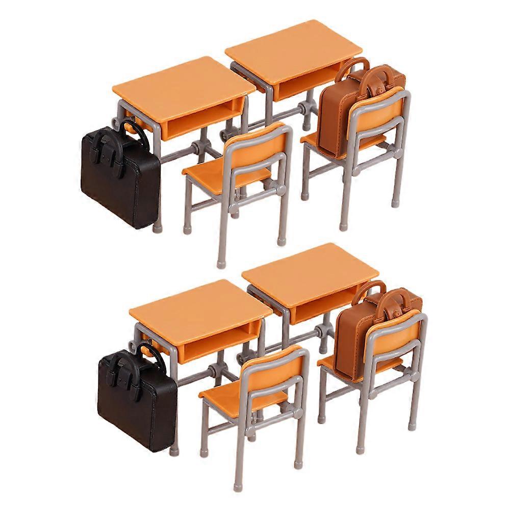 Tiny Dollhouse Accessories with Yellow Desks, Chairs & Backpacks – Realistic Simulation for Creative Play & Decor